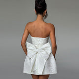 Strapless Mini Cocktail Dress with Floral Jacquard Finish