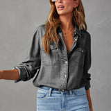 Oversized Denim Button Down Shirt Relaxed Everyday Fit
