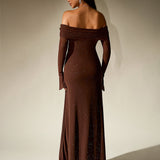 Off-Shoulder Flounce Sleeve Sequin Maxi Dress
