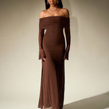 Off-Shoulder Flounce Sleeve Sequin Maxi Dress