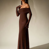 Off-Shoulder Flounce Sleeve Sequin Maxi Dress