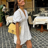 Cerys | White Dress with Embroidered Ruffle Details