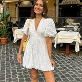 Cerys | White Dress with Embroidered Ruffle Details