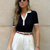 Contrast Trim Short Sleeve Polo Top