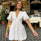 Cerys | White Dress with Embroidered Ruffle Details