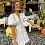 Cerys | White Dress with Embroidered Ruffle Details