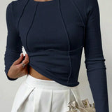 Asymmetrical Seam Long Sleeve Slim Top