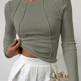Asymmetrical Seam Long Sleeve Slim Top