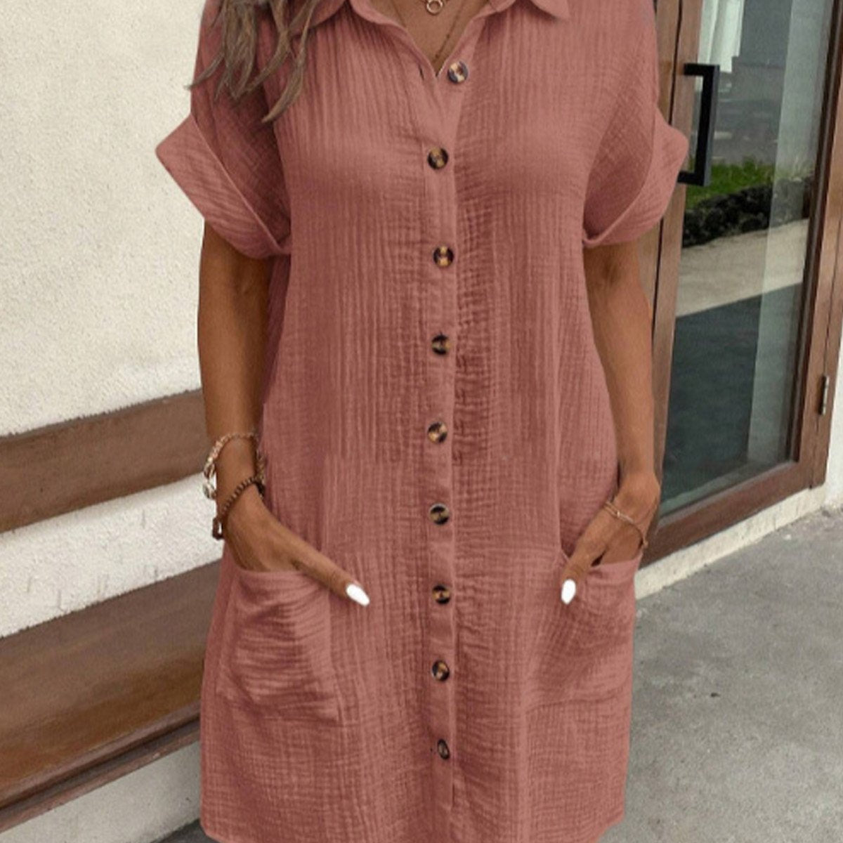 Leichtes Hemdblusenkleid aus Baumwolle mit Knopfleiste – Casual & Sommerlich