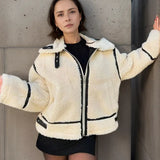 Faux Shearling Aviator Jacket Zip Up Winter Coat