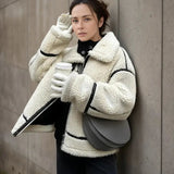 Faux Shearling Aviator Jacket Zip Up Winter Coat