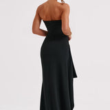 Strapless Ruched Maxi Dress with High Split