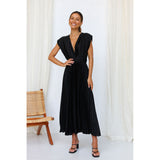 Vivienne | Elegant V-Neck Midi Dress with Pleated Skirt