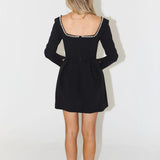 Violet | Long Sleeve Pearl Trim Mini Dress – Elegant Cocktail Dress