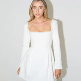 Violet | Long Sleeve Pearl Trim Mini Dress – Elegant Cocktail Dress