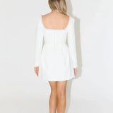Violet | Long Sleeve Pearl Trim Mini Dress – Elegant Cocktail Dress