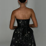 Strapless Glitter Flared Mini Dress
