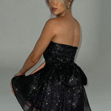 Strapless Glitter Flared Mini Dress