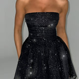 Strapless Glitter Flared Mini Dress