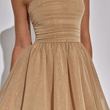 Strapless Glitter Flared Mini Dress