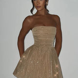 Strapless Glitter Flared Mini Dress