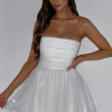 Strapless Glitter Flared Mini Dress