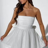 Strapless Glitter Flared Mini Dress