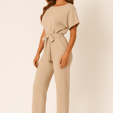 Elegant Belted Wide Leg Jumpsuit