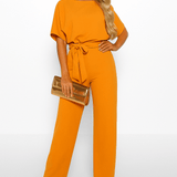 Elegant Belted Wide Leg Jumpsuit