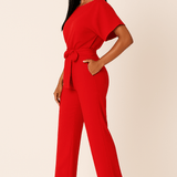 Elegant Belted Wide Leg Jumpsuit
