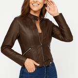 Classic Slim Fit Faux Leather Zip Jacket