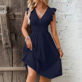 V-Neck Eyelet Lace Midi Dress