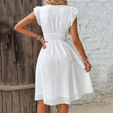 V-Neck Eyelet Lace Midi Dress