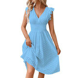 V-Neck Eyelet Lace Midi Dress