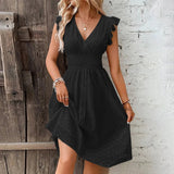 V-Neck Eyelet Lace Midi Dress