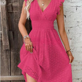 V-Neck Eyelet Lace Midi Dress
