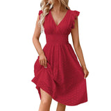 V-Neck Eyelet Lace Midi Dress