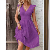 V-Neck Eyelet Lace Midi Dress