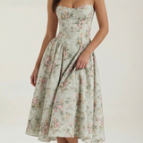 Ulva | Women’s Floral Corset Midi Dress – Sweetheart Neck Summer Dress