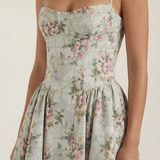 Ulva | Women’s Floral Corset Midi Dress – Sweetheart Neck Summer Dress