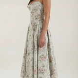 Ulva | Women’s Floral Corset Midi Dress – Sweetheart Neck Summer Dress