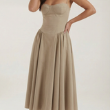 Ulva | Women’s Floral Corset Midi Dress – Sweetheart Neck Summer Dress