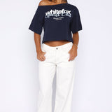 I Have That Feeling Boxy Off Shoulder T-shirt Navy Blue – Cute, Light and Stylish