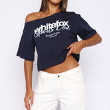 I Have That Feeling Boxy Off Shoulder T-shirt Navy Blue – Cute, Light and Stylish