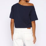 I Have That Feeling Boxy Off Shoulder T-shirt Navy Blue – Cute, Light and Stylish