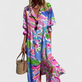 Printed Button Front Midi Shirt Dress
