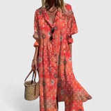 Printed Button Front Midi Shirt Dress