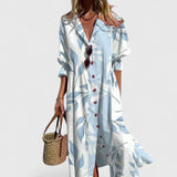 Printed Button Front Midi Shirt Dress