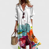 Printed Button Front Midi Shirt Dress