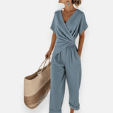 Wrap Front Short Sleeve Jumpsuit